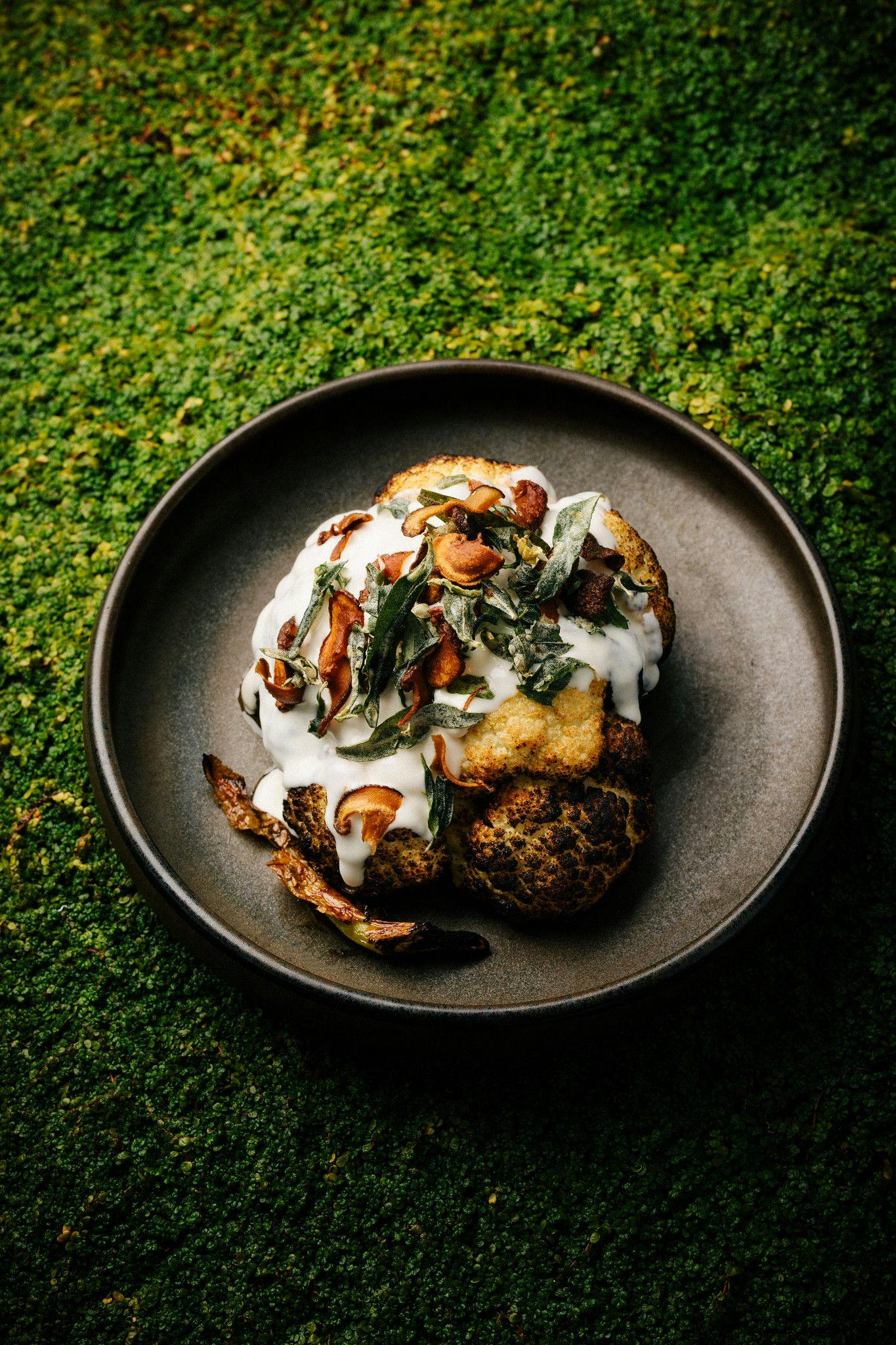 Chargrilled Cauliflower with sauce and braised carrots